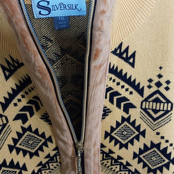 SILVER SILK MEN'S ZIPPER UP CARDIGAN GOLD & BLACK  ARZTEC DESIGN  SIZE XXL - Picture 5 of 6